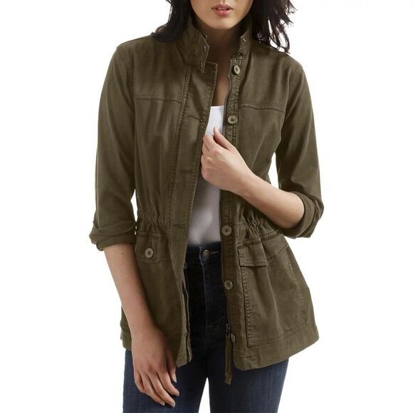 Ci Sono Safari Jacket S Olive Green Full Zip Pockets Minimalist Casual Soft Coat - Picture 1 of 16